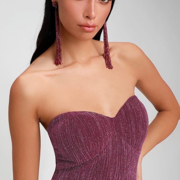 Lulus Night Drive Plum Purple Sparkly Strapless Bodycon Dress. Size Small. - Picture 4 of 6
